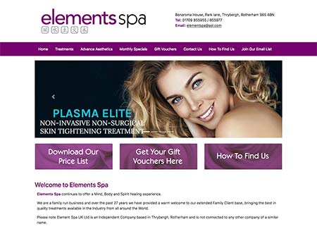 Gold website example - Elements Spa