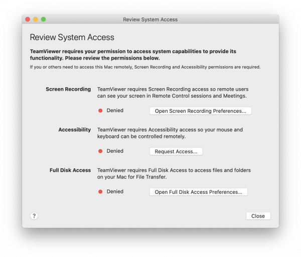 TeamViewer permissions to access your computer window
