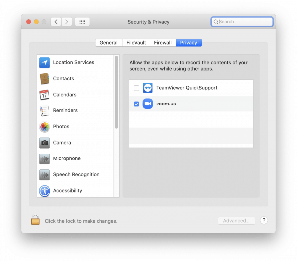 TeamViewer Security & Privacy window