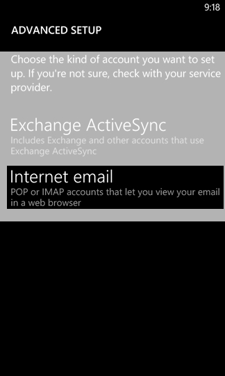Select Internet email