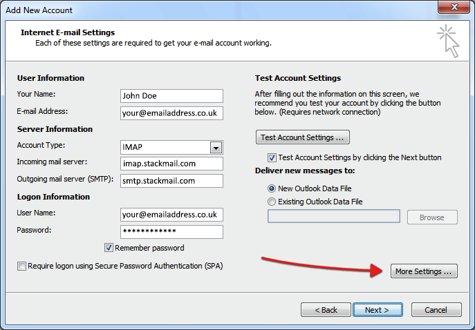 POP3 Email Settings - Outlook 2010