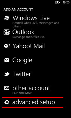 Advanced Setup Screen